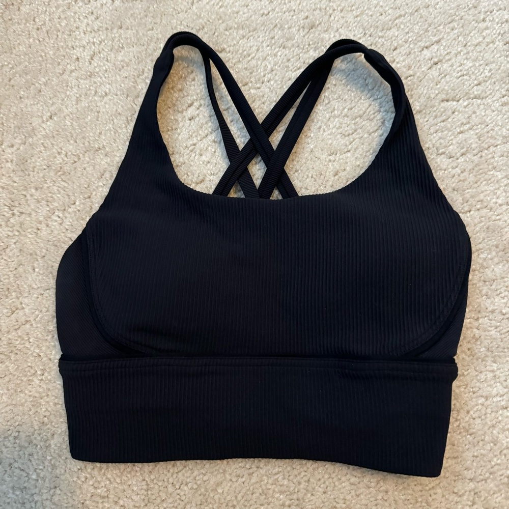 Lululemon Energy Longline Black Ribbed Sports Bra